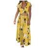 Women's Bohemian Retro Ethnic Printed Resort  V-neck Tie Button Long Dress