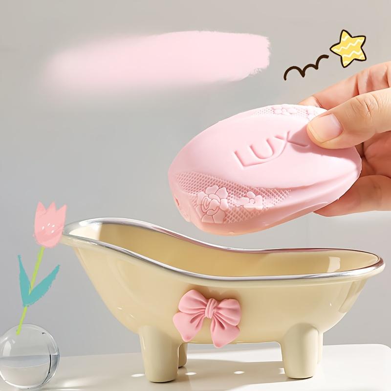 1pc Cute Creative Bathtub Soap Dish with Bowknot, Material Portable Storage Soap Holder, Bathroom Accessory, Bath Accessories