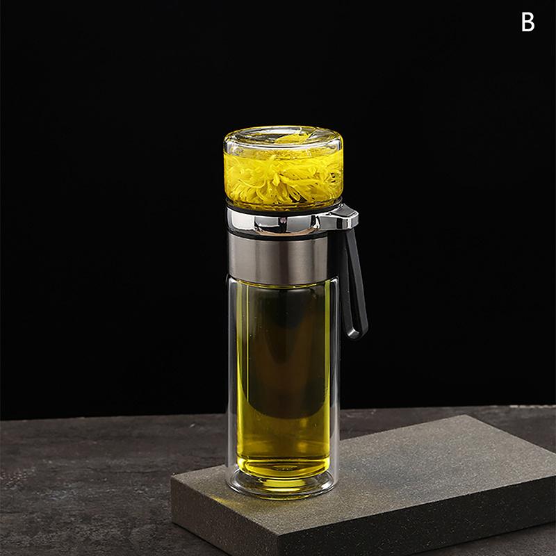 Skleněná láhev s čajovým sítkem, nepropustný cestovní hrnek, dvoustěnný čajový šálek, přenosná láhev na vodu se sítkem, láhev na čaj s oddělením vody