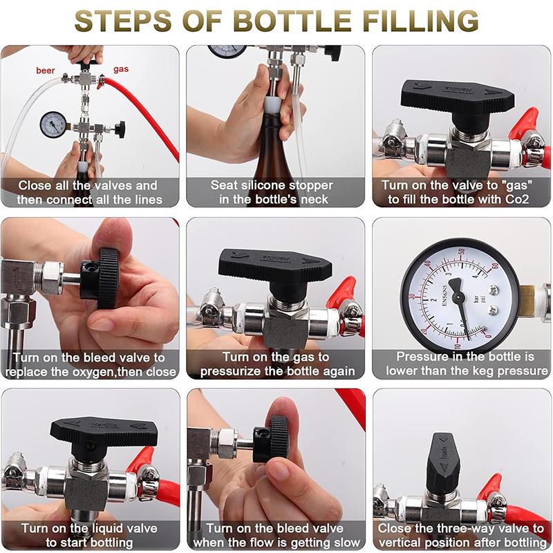 Counter Pressure Filler with Gauge, Homebrew Hand Held Bottle Filler No Carbonation Loss, Beer Bottling Kit 1/4 & 5/16 Barb