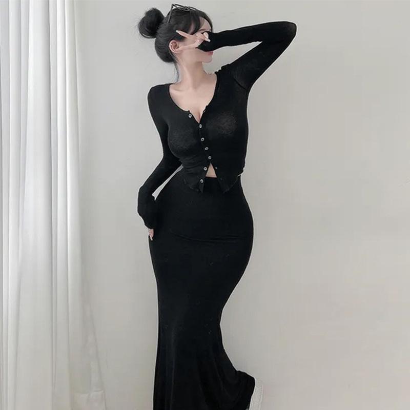 Dongdaemun Slimming Cardigan & Fishtail Skirt Set for Women