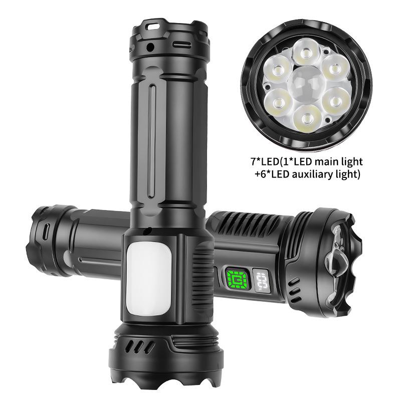 CY-016 Outdoors Digital Display Strong Flashlight with Side Lamp Versatile Light Output Type-C Rechargeable IPX4 Waterproof