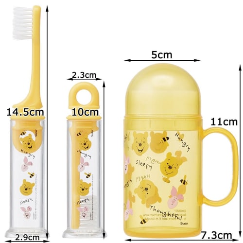Skater Standing Jointed Toothbrush with Dental Case, Medium Bristles, 14.5cm, Winnie the Pooh, Disney Design, TRKS1-A