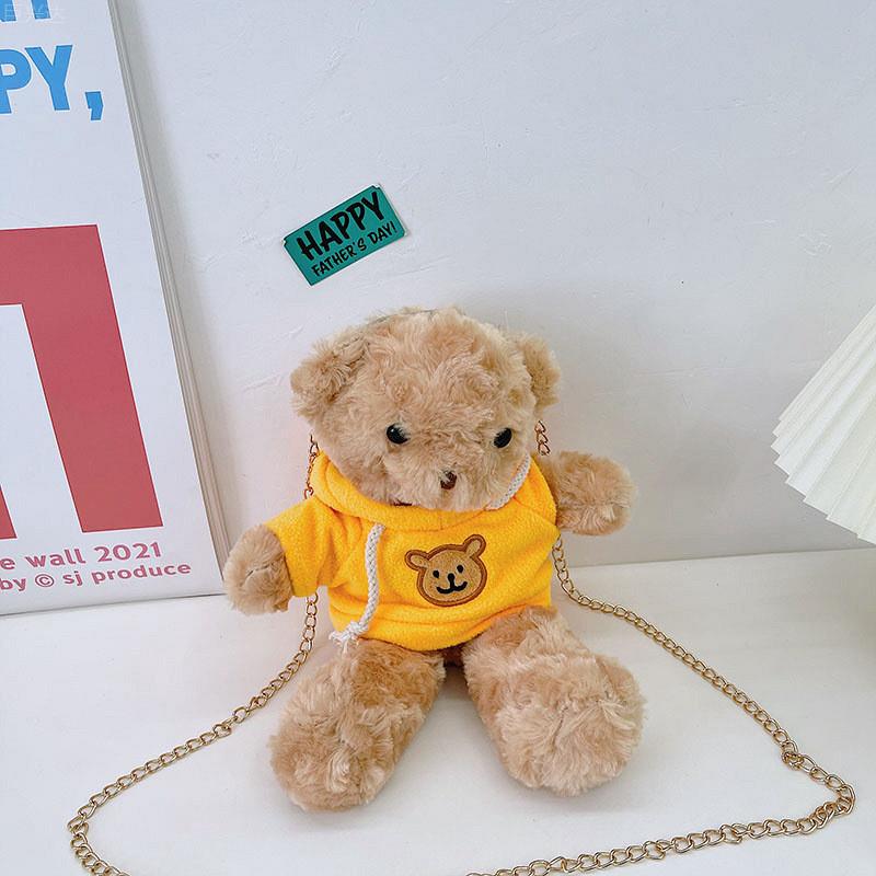 Adorable Korean Style Plush Teddy Bear Bag For Girls Unique Cute Shoulder Crossbody жёлтый