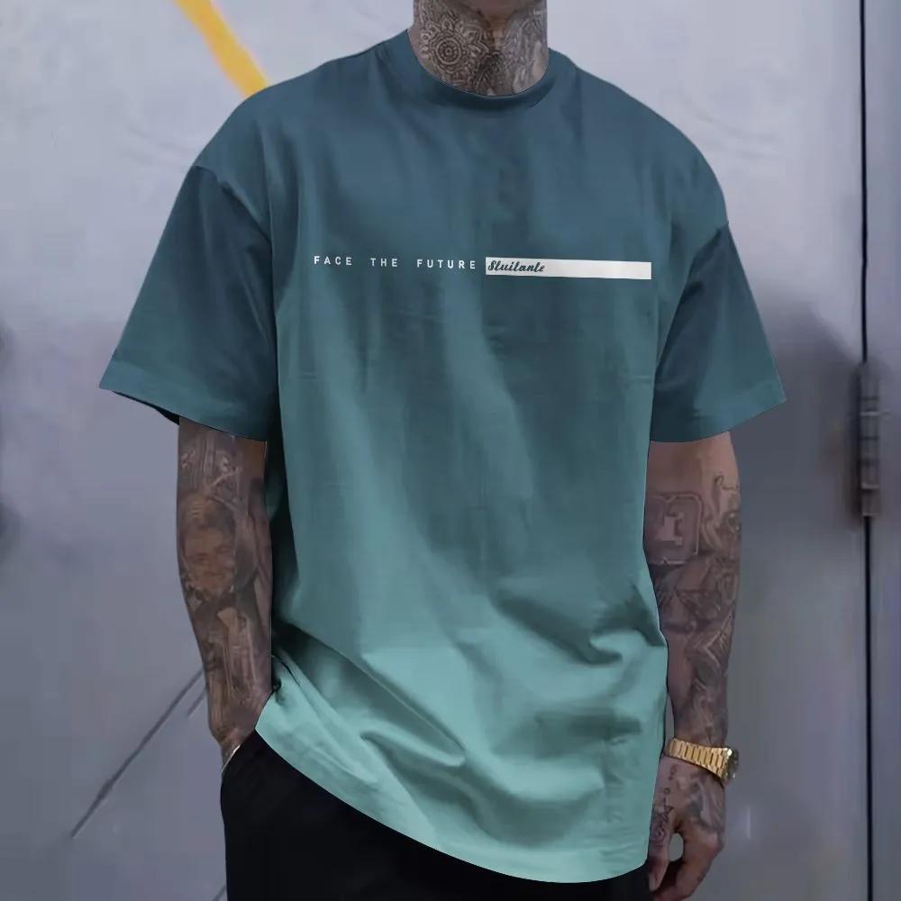 Short Sleeve Letters Stripe Print T-Shirt Casual Weekend Wear Crew Neck Men and Teens Vacation Resorts Spring/Summer/Fall