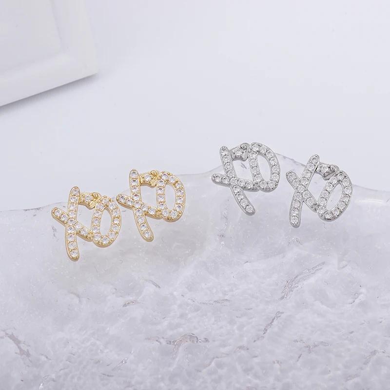 High Quality Hip Hop Cubic Zirconia Xo Letter Pendant Earrings Necklace Set for Men and Women Fashion Trend Jewelry