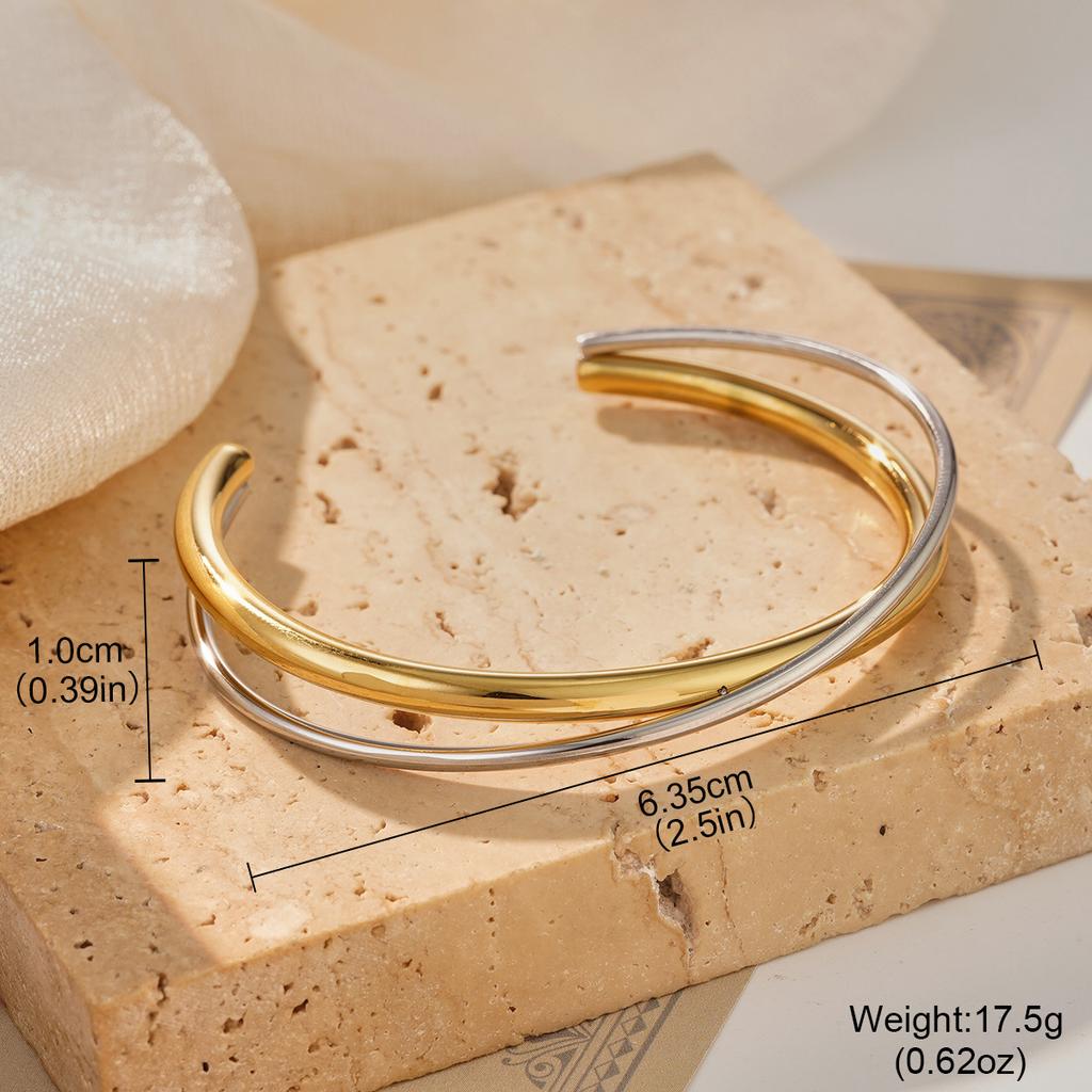 Still simple and personalized new double-layer staggered metal jewelry European and American open stainless steel bracelet female gold