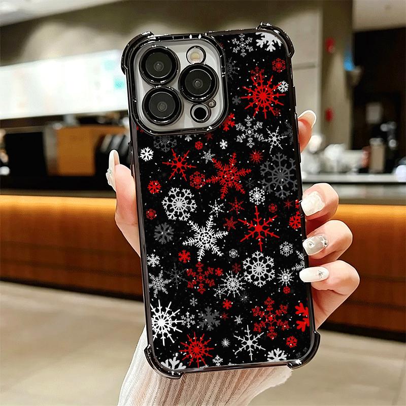 Snow Snowflake Winter Cold Plating Phone Case For Iphone 16 17 Pro Max Air 16E 14 15 Plus 12 13 Mini Anti-Fall Airabag Cover