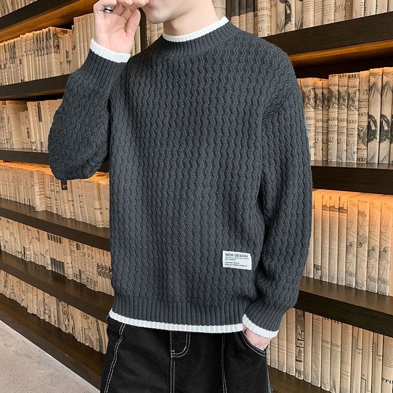 Pullover Sweaters for Men Autumn Crew Neck Solid Color Casual Knitted Sweater High Street Jumpers Hombre