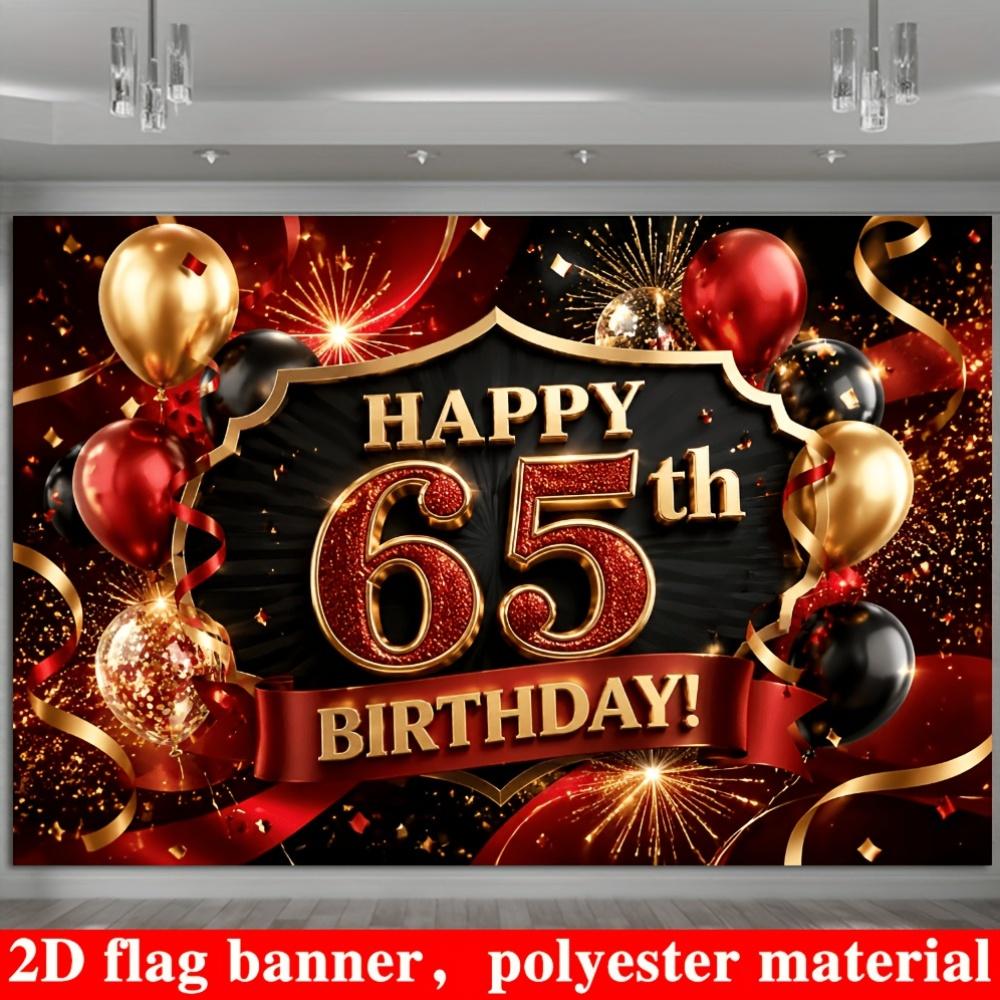 65. Geburtstag Party Banner Hintergrund, Rot Schwarz Gold Klassisch Ballon Konfetti Band, Polyester, Kein Strom, Party Dekoration