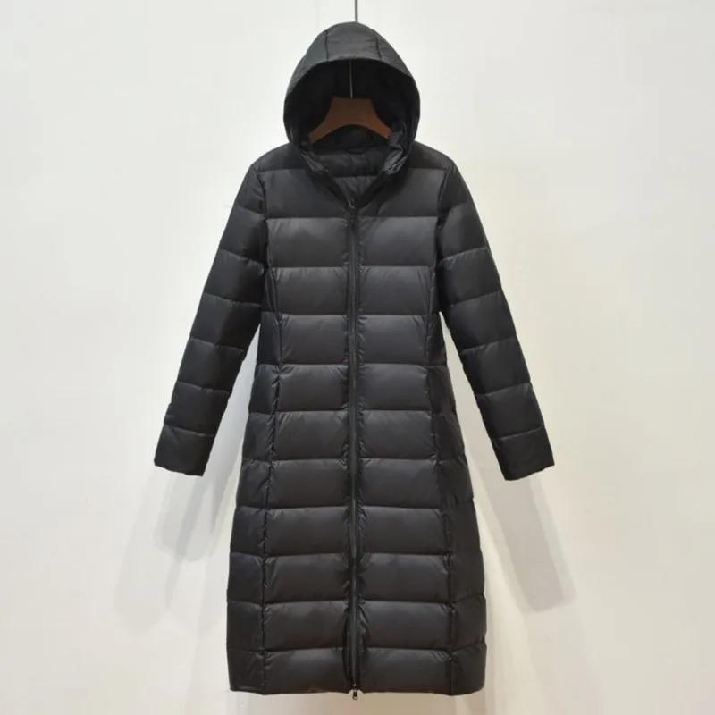Johnature Women Hooded Zipper Warm Down White Coats Long Sleeve Slim Fashion Clothes Autumn Long Down Coats