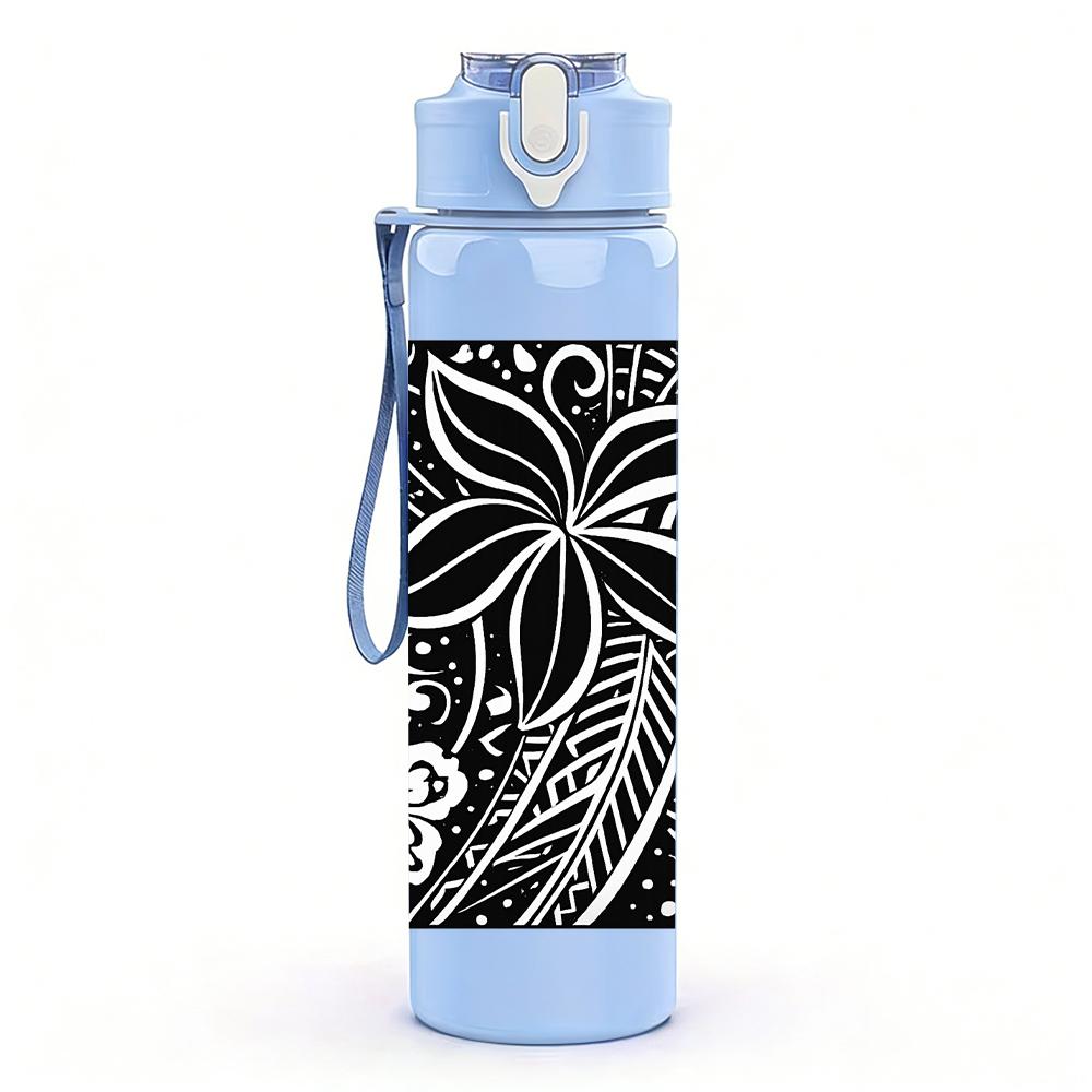 1PC Tropical Black Flower 750ml Color Plastic Sports Water Bottle Leakproof Flip Straw Lid For Sports Office Home Use