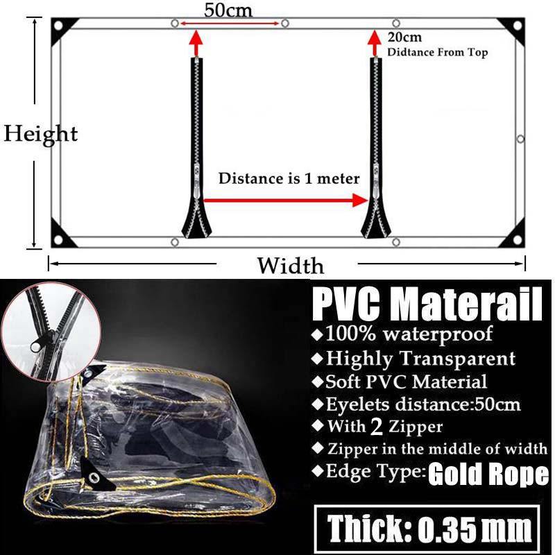 

Настраиваемый ПВХ Прозрачный Брезент на Молнии Мягкая Стеклянная Дверная Штора с Поворотной Пряжкой Водонепроницаемый Экран Брезент с 2 Молниями W1.5mxH2m
