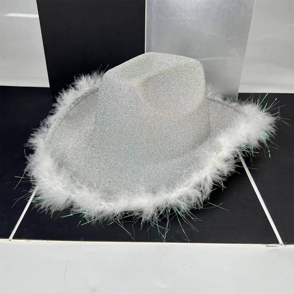 Plush Brim Cowboy Bucket Hat Pink Silver Panama Hat New Fisherman Cap  for Camping Hiking