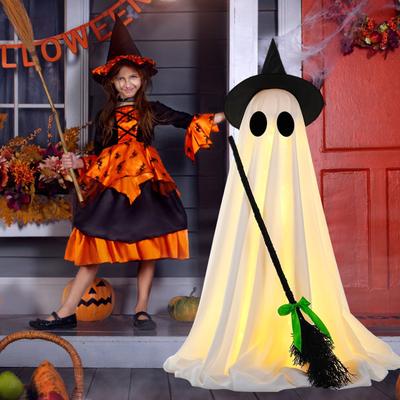 Halloweenské dekorace do interiéru, Strašidelná halloweenská výzdoba s čarodějnickými košťaty, Strašidelná výzdoba s LED světly pro předzahrádku, zahradu, domov
