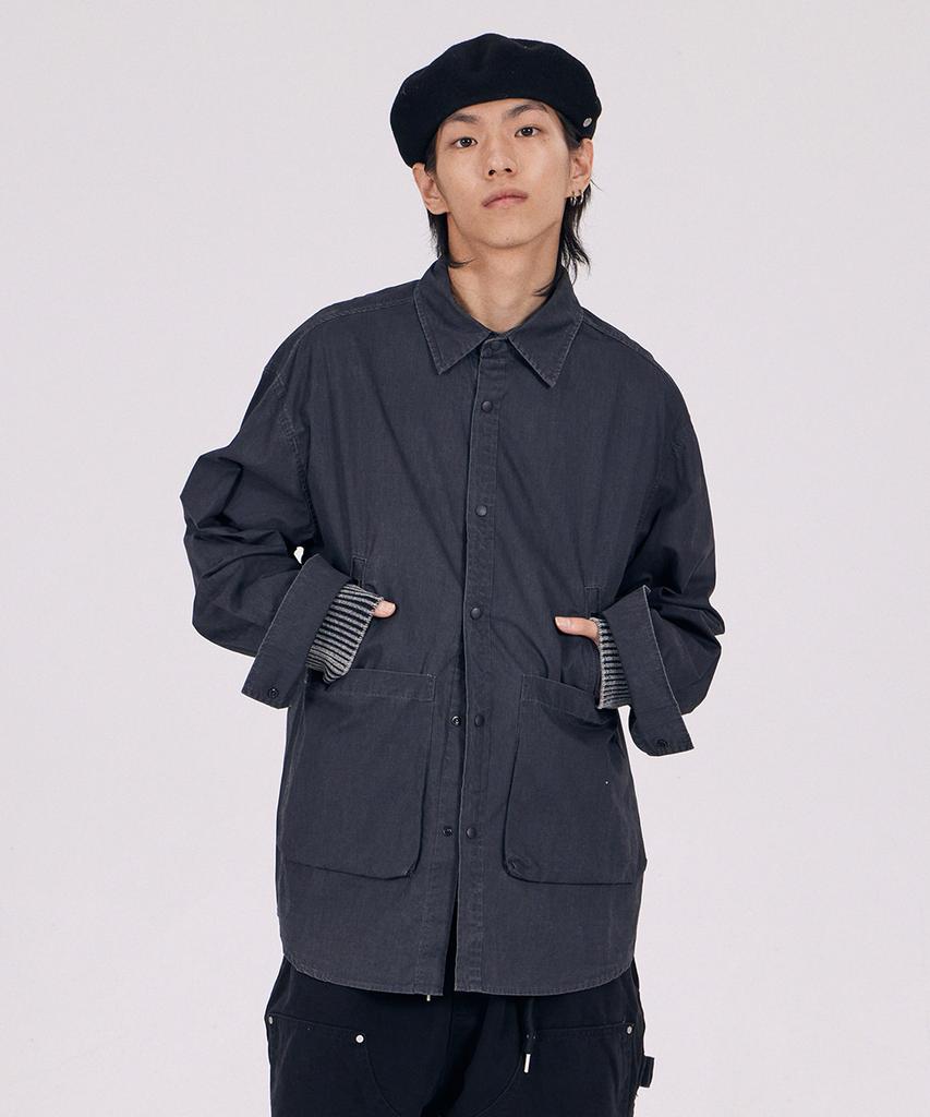 AT THE MOMENT Garment Washed Pocket Shirt Jacket_Black
