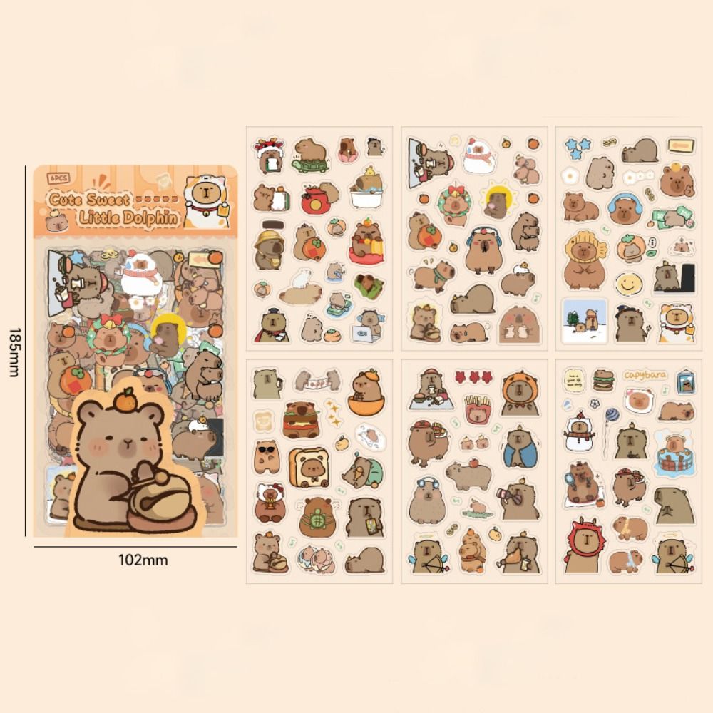 6Pcs/bag Cartoon Capybara Handbook Stickers Stationery Cartoon Decorative Stickers