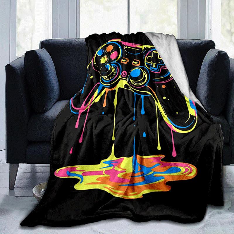 1pc Game Controller Printing Lightweight Flannel Blanket, Comfortable and Warm Blanket, for Camping Sofa Bed and Couch Office, in All Seasons