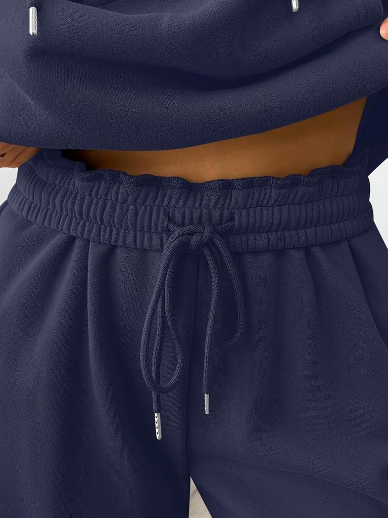 Women's Two-Piece Autumn Set: Velvet Hoodie & Wide-Leg Sweatpants
