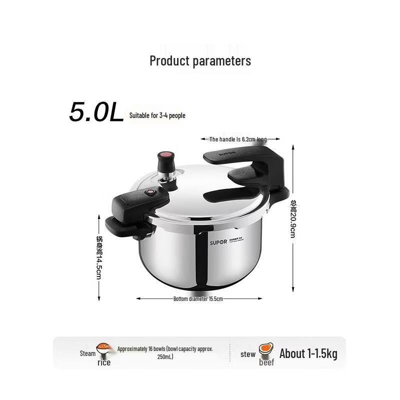 

SUPOR 5L Clever Stand Stainless Steel Pressure Cooker