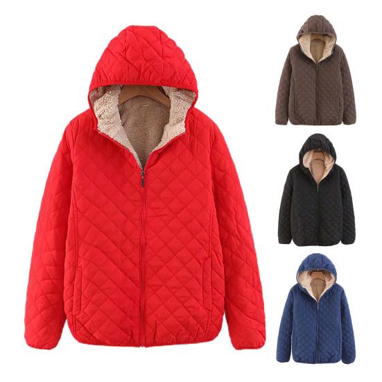 Women Coat Solid Color Hooded Plush Thicken Winter Jacket for Work