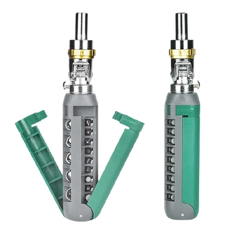 Ergonomic Ratcheting Screwdriver 14 Piece Kit Adjustable Angled and Nonslip Grip for Home or Workshop Use Repair Tool