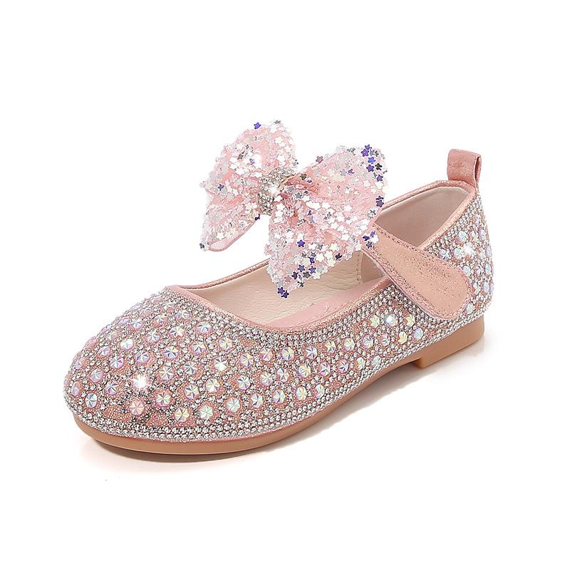 2025 Spring & Autumn Rhinestone Princess Shoes: Soft Sole Baby Bow Leather