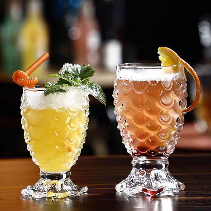 Lead-Free Embossed Mermaid Glass Cup with Fish Scale and Pineapple Design for Beer, Juice, or Water