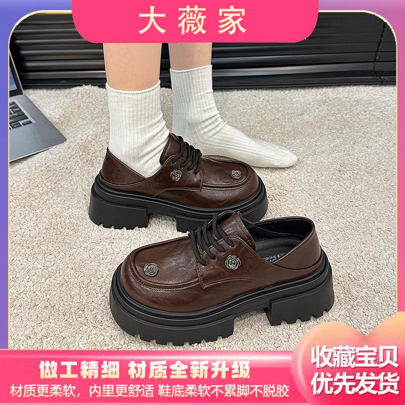 British Style Platform Rose Small Leather Shoes Spring 2025 New College with Skirt Retro Height-increasing Single Shoes Women