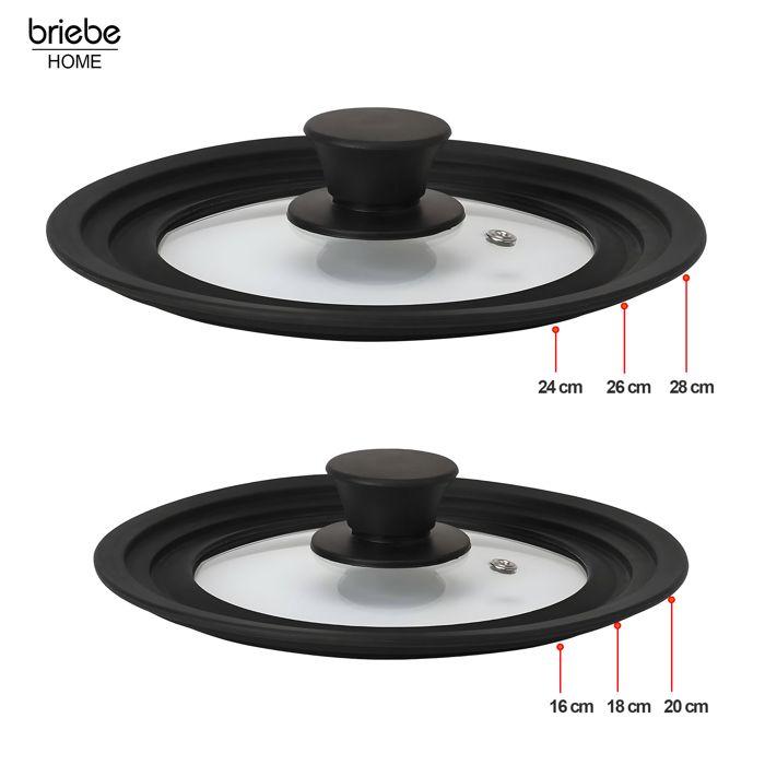2 Couvercles Universel Poêle à Frire Casseroles 16-18-20/ 24-26-28 Verre Silicon Briebe TotaLid Transparent