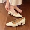 Fashion Retro Style Thick Heel Women Mary Jane Shoes Fashion Shallow Pointed Toe Ladies Comfort Office Pumps Plus Size Woman Footwear