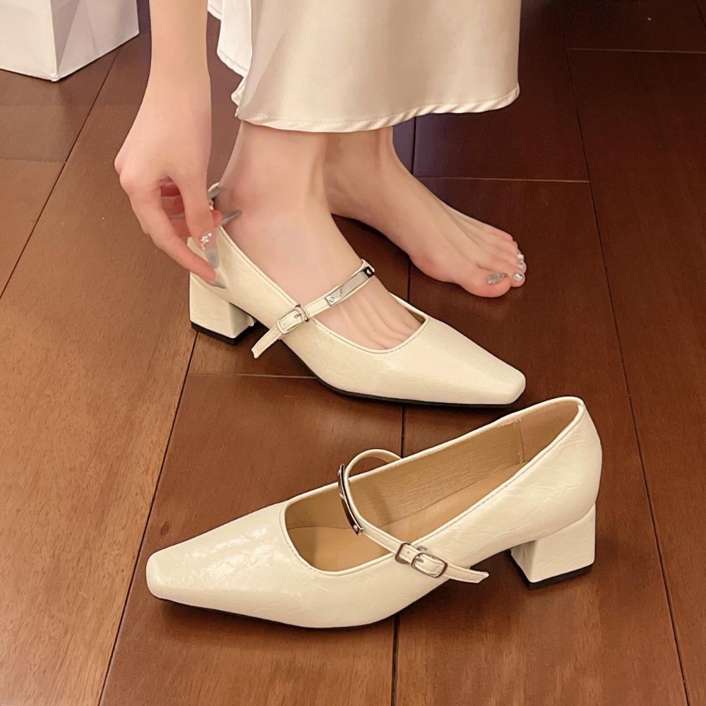 Fashion Retro Style Thick Heel Women Mary Jane Shoes Fashion Shallow Pointed Toe Ladies Comfort Office Pumps Plus Size Woman Footwear