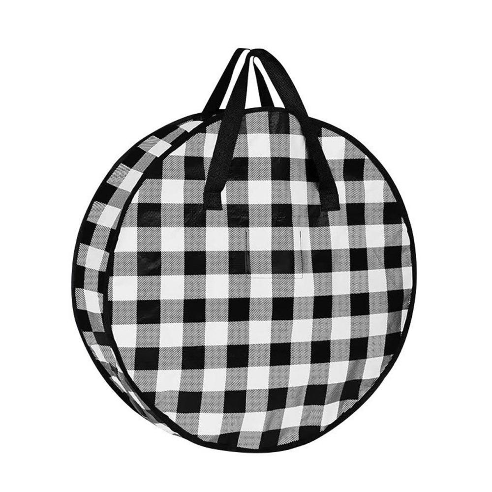 

Stackable Plaid Christmas Wreath Storage Bag Waterproof Large Capacity Wreath Storage Container with Zipper and Handles чёрный