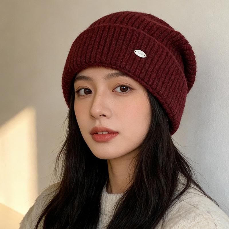 Loose Big Head Circumference Knitted Hat Winter Warm Knitted Stacking Hat Women's Thickened Wool Hat