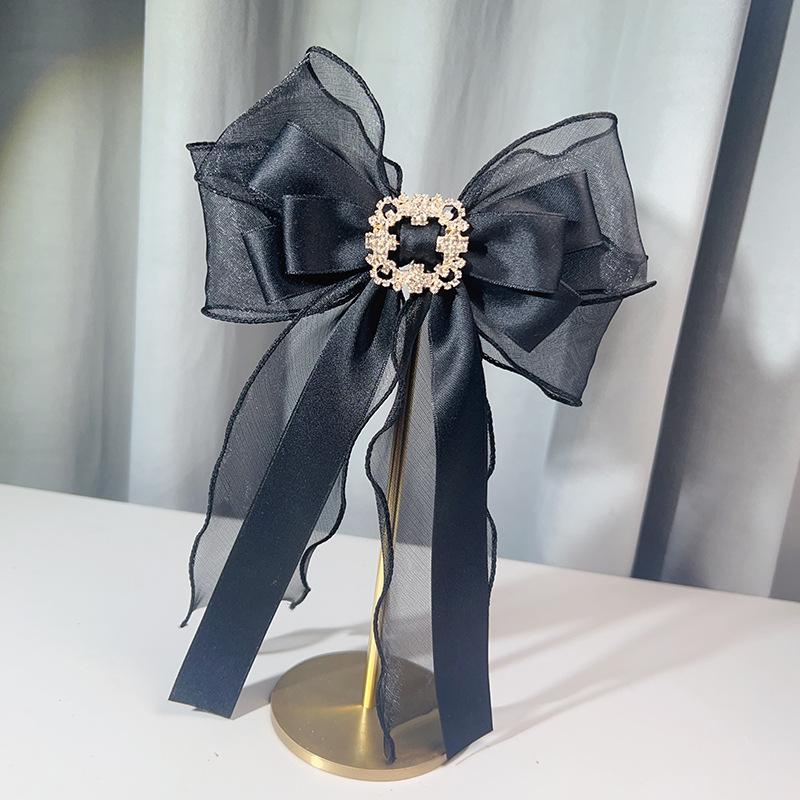 

Корейская марлевая лента Черный галстук-бабочка большого размера Ручная работа Женская Лолита Пин Брошь Аксессуары 23*17см Стразы Воротник Цветок