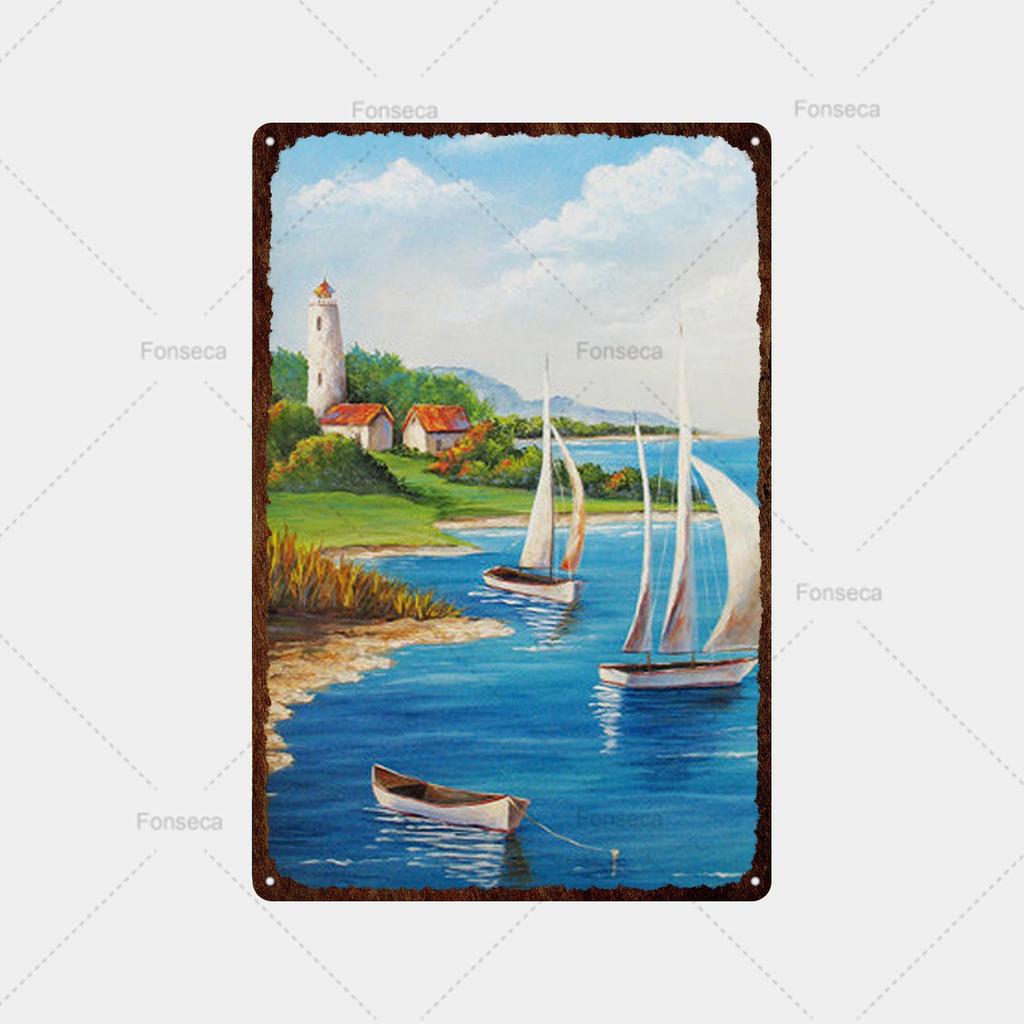 Flower Potted Landscape Metal Sign Vintage Tin Sign Metal Vintage Bar Vintage Wall Decoration Bar Club Man Cave Metal Poster