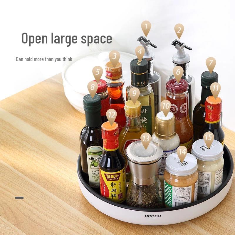 Rotating Kitchen Spice Set: Salt & Sauce Storage Jars with Tray