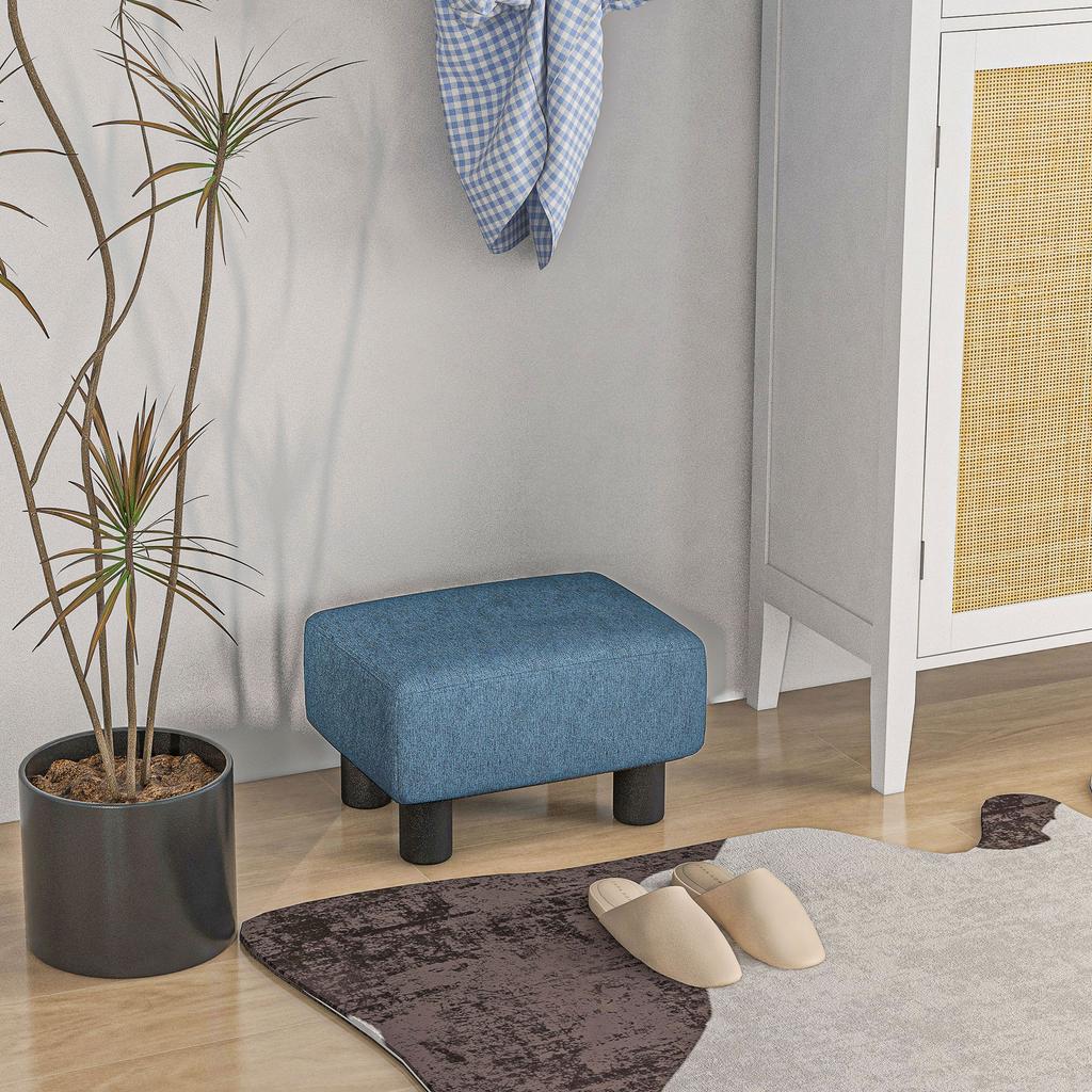 Linen Fabric Footstool Ottoman Cube with 4 Plastic Legs, Blue