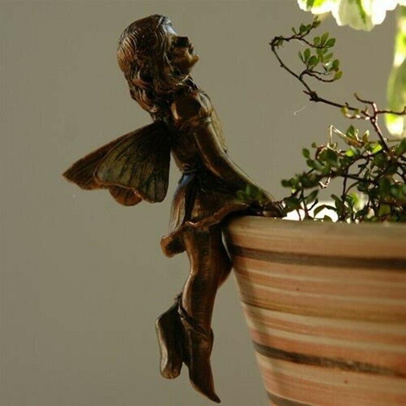 Girl Hanging Cup Resin Home Decoration Fairy Combination Flower Basket Border Garden Design Fairy Pot Hug