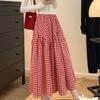 Retro-Karo-High-Waist-Pendel-A-Linien-Rock Damen Neu Vielseitig Dünn Lässig Mittel und Lang