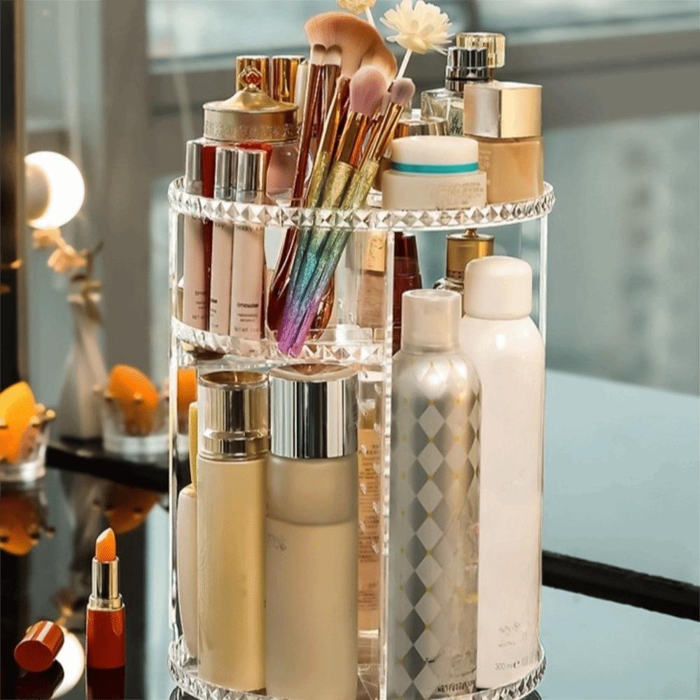 Space Saving Desktop Storage Rack 360 Degree Rotating Cosmetic Storage Box  Desk Organizer