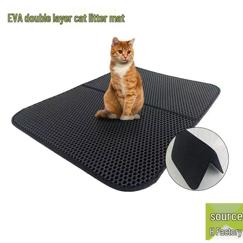Extra-Large Double-Layer Anti-Splash Cat Litter Mat with Velcro