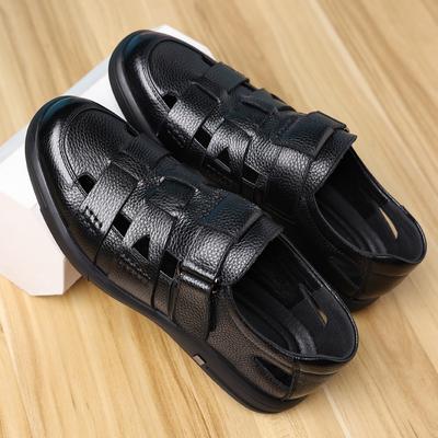 Men'S Leather Breathable Sandals Hollow Hole Shoes Soft Sole Soft Surface Casual Leather Shoes Men'S Middle-Aged And Elderly Father Shoes