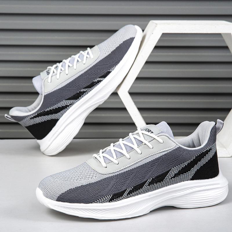 Large Size Men's Shoes Breathable Mesh Flying Woven Shoes Comfortable Shock Absorption Versatile Men's Running Outdoor Travel Sports Shoes