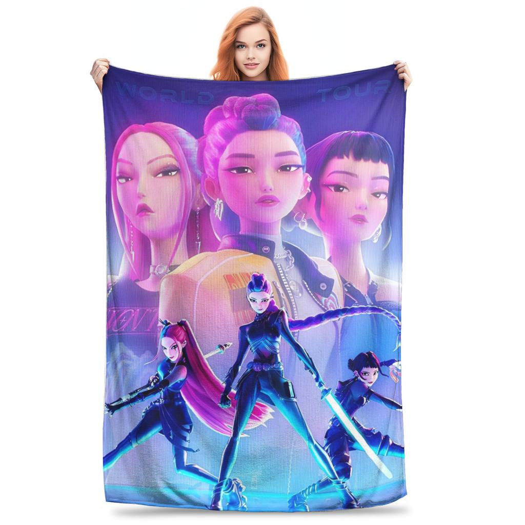 Huntrix KPop Demon Hunters Mira Zoey Rumi Blanket  Picnic Flannel Throw Blanket For Outdoor Soft Design Quality Bedspread Gift