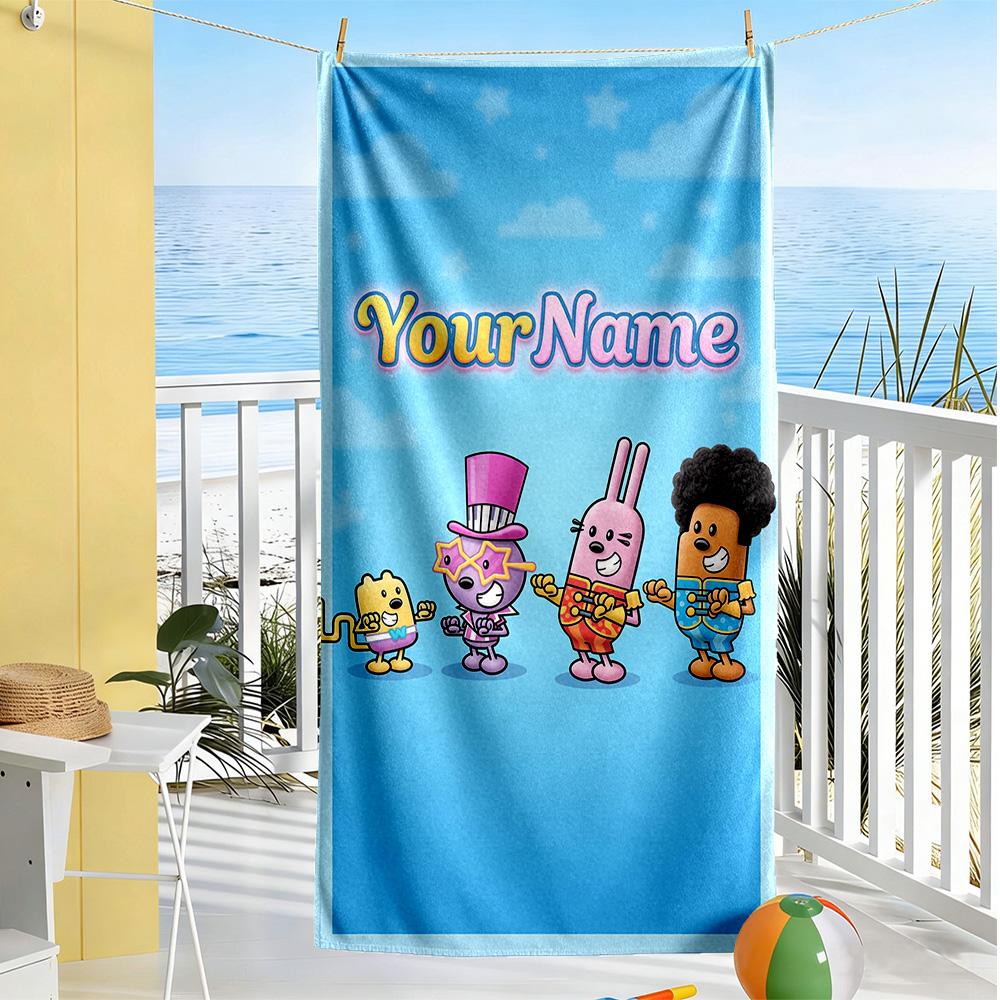 Wow! Wow! Wubbzy Customizable Name Beach Towel High Absorbency & Quick-Dry Ideal for Travel Outdoor Swim Pool Yoga Surf Camping Hiking Gym Gift Holida