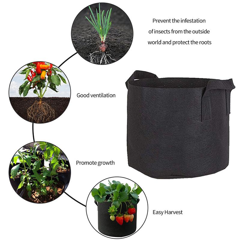 5pcs/set Felt Grow Bags Vegetable/Flower/Plant Grow Bags Thickened Non-Woven Grow Bags Large Aeration Fabric Pots with Handles