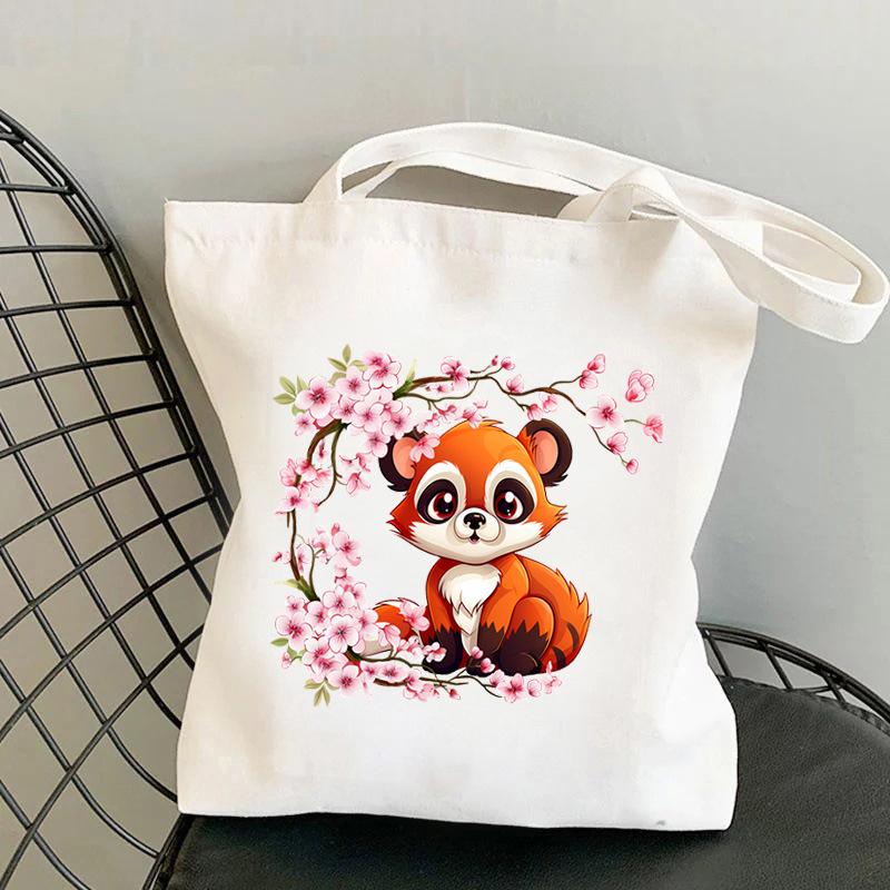 Cherry Blossoms Animal Koala Printed Shoulder Bag Student Large Capacity Canvas Eco-Friendly Bag