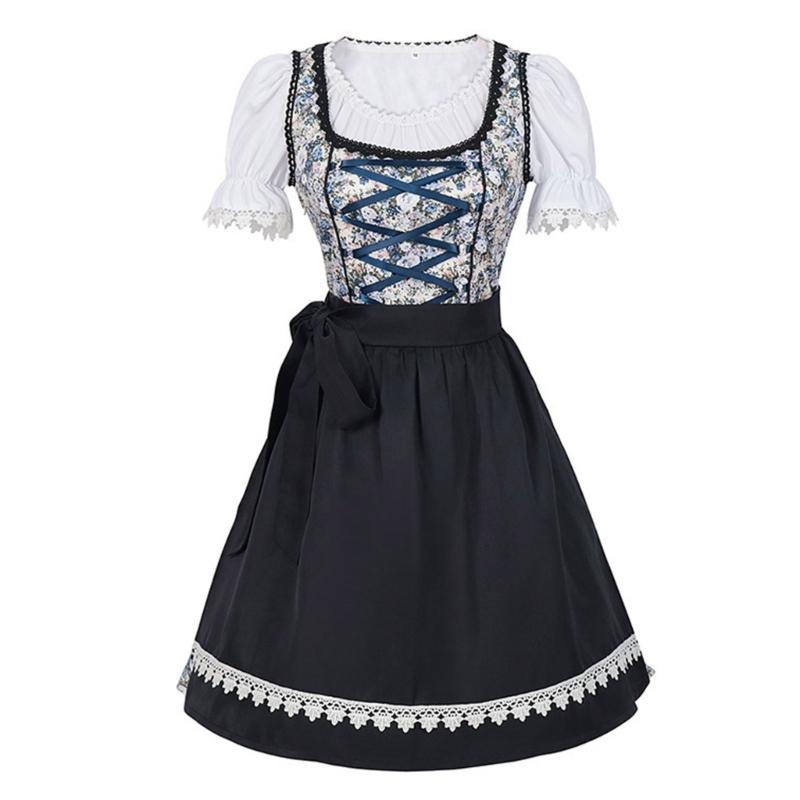 German Bavarian Oktoberfest Costume Set,Halloween Beer Costume Dirndl Dresses Blouse Shirt Apron for Adult Womens