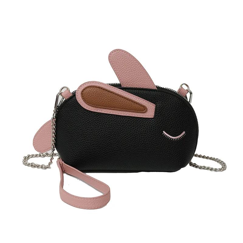 Casual Cute Solid Color Faux Leather Lightweight Portable With Rabbit Shape Women Messenger Fashion Chain Bag Women Shoulder Bag